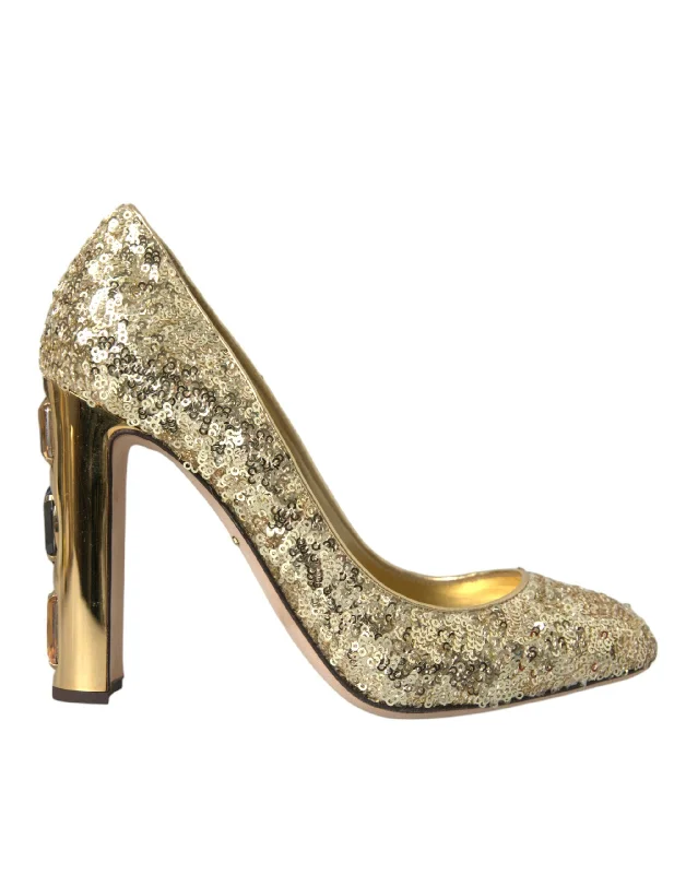 Women's velvet - covered stiletto heel pumps for a luxurious lookDolce & Gabbana  Sequin Crystal Heels Pumps Women's Shoes