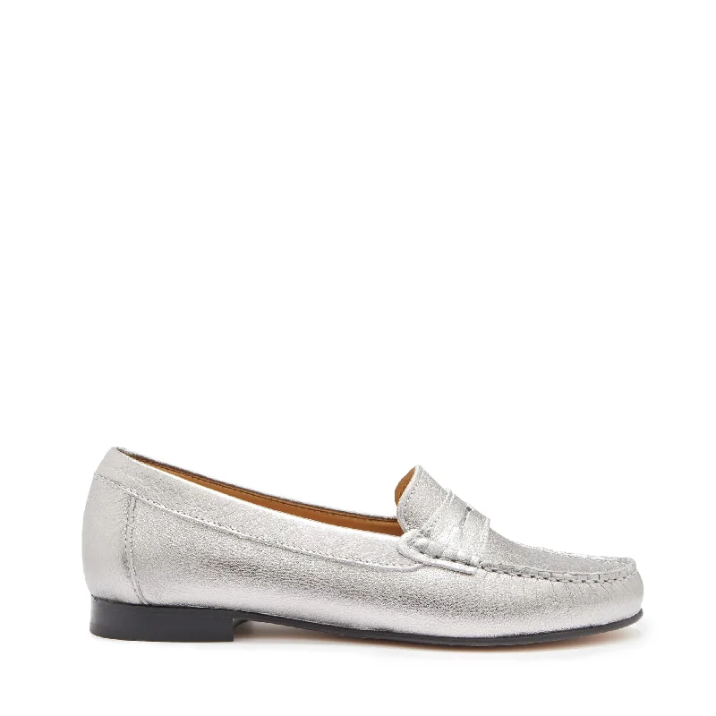 Women's Geometric - Patterned Loafers in Multicolor for a Fashion - Forward LookWomen's Penny Loafers Leather Sole, titanium metallic leather