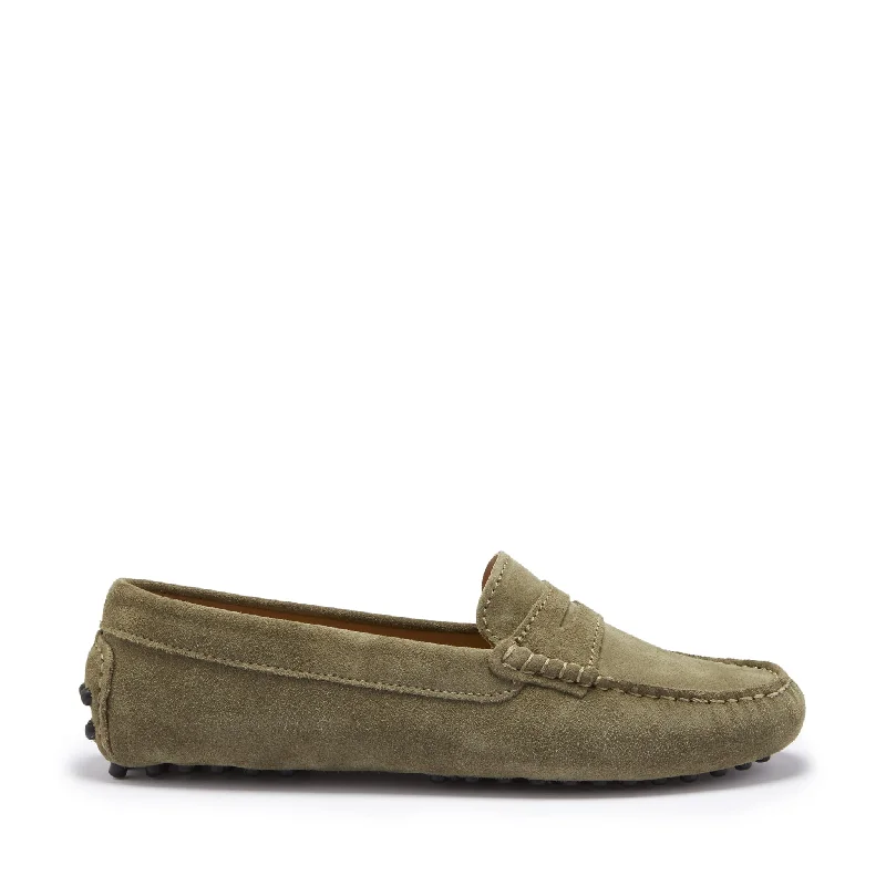 Women's Tassel - Trimmed Loafers with a Low Heel in Olive Green for a Trendy TwistWomen's Penny Driving Loafers, truffle suede