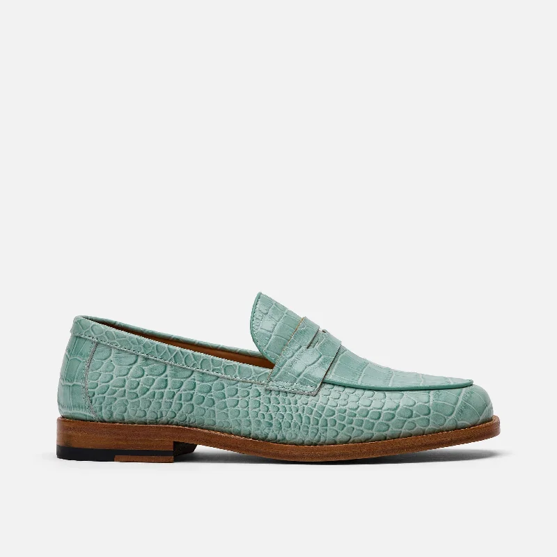 Women's Bow - Embellished Loafers in Red for a Feminine TouchMs. Calum Mint Blue Leather Penny Loafers