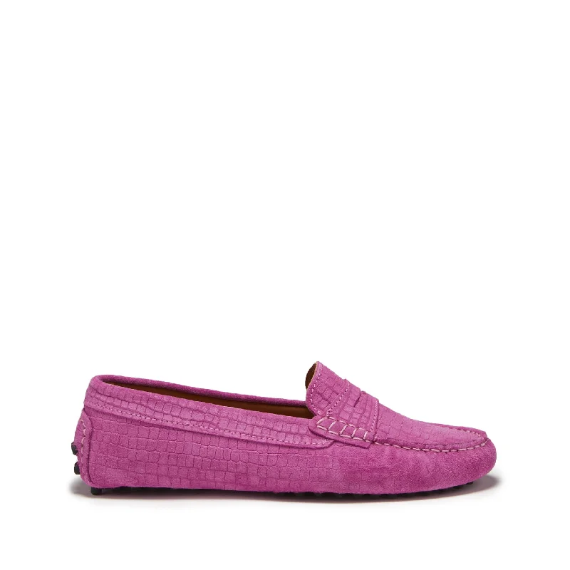 Waterproof Women's Loafers in Black for Rainy DaysWomen's Penny Driving Loafers, pink embossed suede