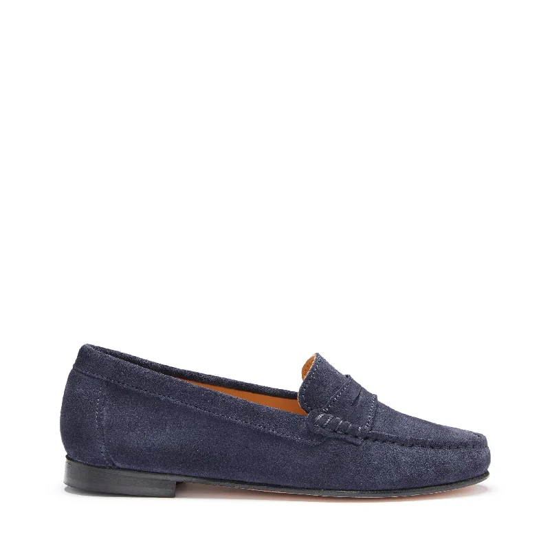 Elastic - Back Women's Loafers in Teal for Easy On - and - OffWomen's Penny Loafers Leather Sole, navy blue suede