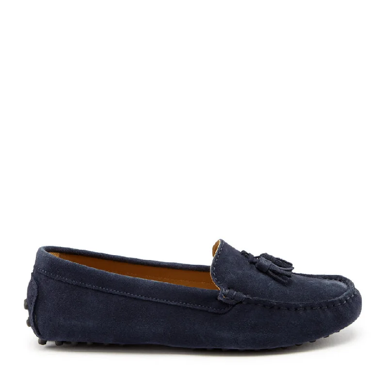 Sustainable Women's Recycled Material Loafers in Gray for Eco - Conscious ShoppersWomen's Tasselled Driving Loafers, navy blue suede