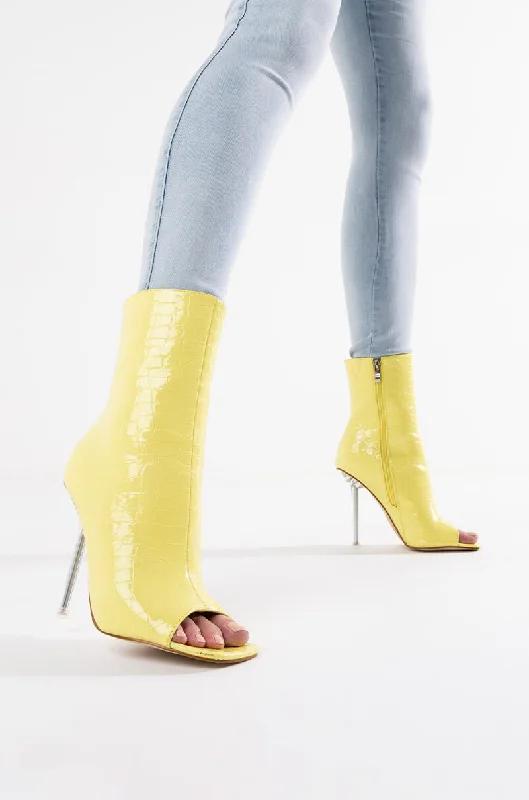 Women's Ankle Boots with Cut - Out Details in Beige for a Unique and Stylish EdgeAZALEA WANG ALL YOUR LOVE STILETTO BOOTIE IN YELLOW