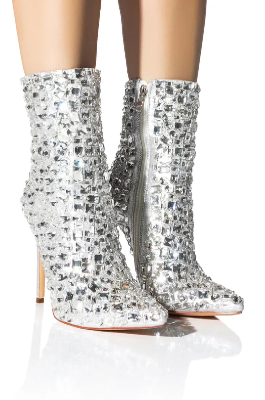 Women's Over - the - Knee Suede Boots in Taupe for a Stylish and Sophisticated OutfitAZALEA WANG ASIA STILETTO BOOTIE WITH GEMS IN SILVER