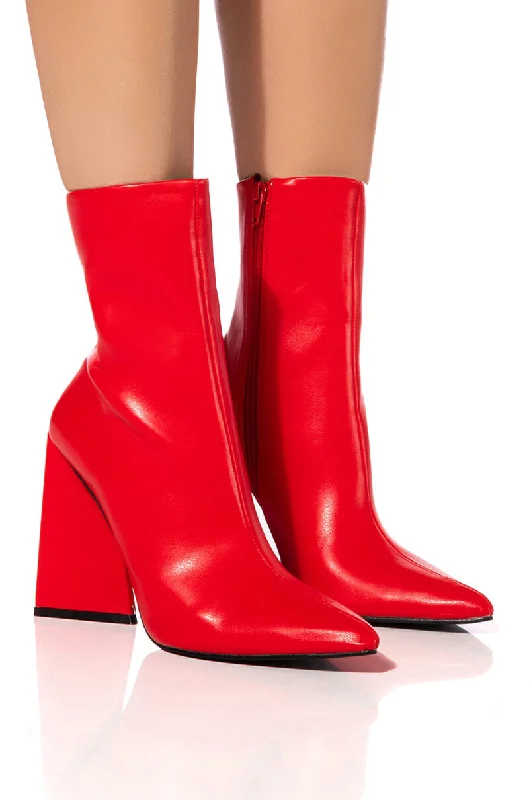 Plus Size Women's Block - Heeled Ankle Boots in Red for a Bold and Chic StatementAZALEA WANG ATICA CHUNKY PU BOOTIE IN RED