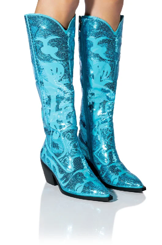 Women's Knee - High Leather Riding Boots in Black for a Classic Equestrian LookAZALEA WANG BRAELYN EMBELLISHED BOOT IN BLUE