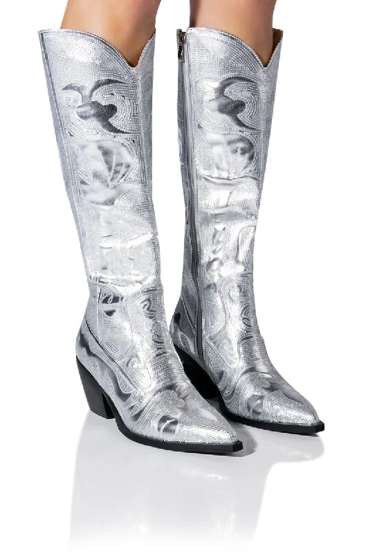 Women's Fur - Trimmed Snow Boots in White for a Stylish and Practical Winter ChoiceAZALEA WANG BRAELYN EMBELLISHED BOOT IN SILVER