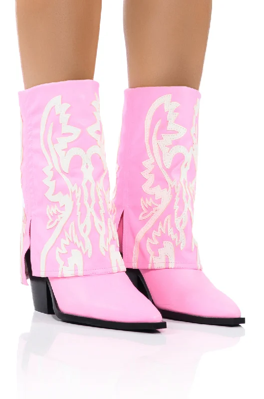 Women's Lace - Trimmed Knee - High Boots in Ivory for a Feminine and Elegant EnsembleAZALEA WANG ESPERANZA WESTERN BOOTIE IN LIGHT PINK