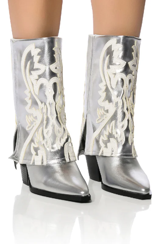 Women's Knee - High Lace - Up Boots in Brown with Buckle Accents for a Western VibeAZALEA WANG ESPERANZA WESTERN STYLE BOOTIE IN METALLIC SILVER