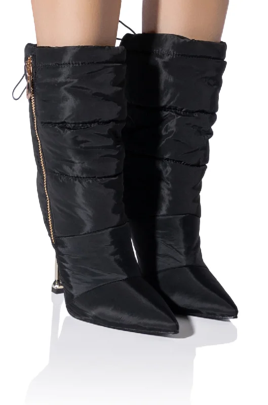 Women's Ankle Boots with Cut - Out Details in Beige for a Unique and Stylish EdgeAZALEA WANG GRETCHEN STILETTO PUFFER BOOTIE IN BLACK