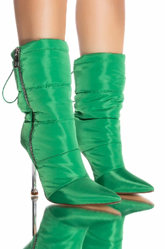 Plus Size Women's Block - Heeled Ankle Boots in Red for a Bold and Chic StatementAZALEA WANG GRETCHEN STILETTO PUFFER BOOTIE IN GREEN