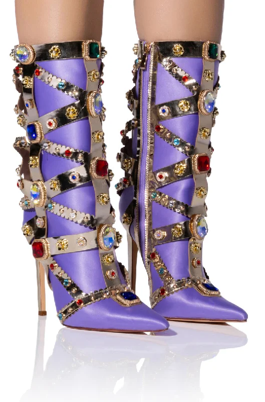 Women's Thigh - High Stretch Boots in Black for a Sexy and Alluring OutfitAZALEA WANG MARTINEZ EMBELLISHED BOOTIE IN PURPLE