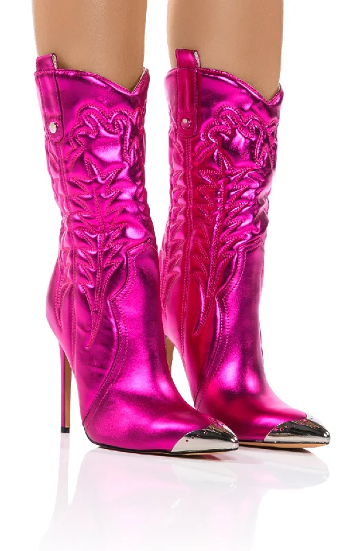 Women's Ankle Boots with Cut - Out Details in Beige for a Unique and Stylish EdgeAZALEA WANG PASSION METALLIC STILETTO BOOT IN FUCHSIA