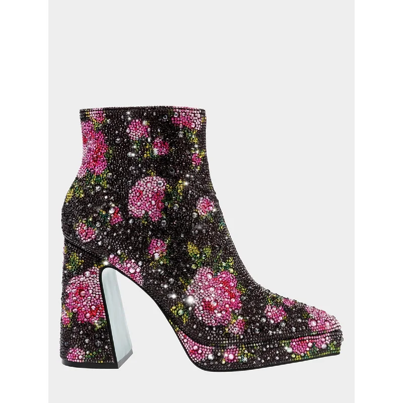 Plus Size Women's Embroidered Knee - High Boots in Burgundy for a Luxurious LookDella Black/pink Floral