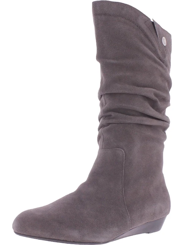 Women's Wedge - Heeled Ankle Boots in Navy Blue for a Comfortable and Trendy OptionDixie Womens Slouchy Mid-Calf Booties