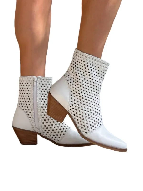 Women's Mid - Calf Suede Boots in Beige with Tassel Trim for a Boho - Inspired StyleGolden Hour Booties In White