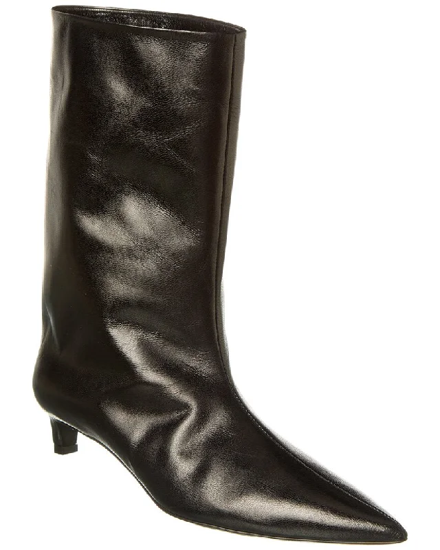 Plus Size Women's Embroidered Knee - High Boots in Burgundy for a Luxurious LookJil Sander Leather Bootie