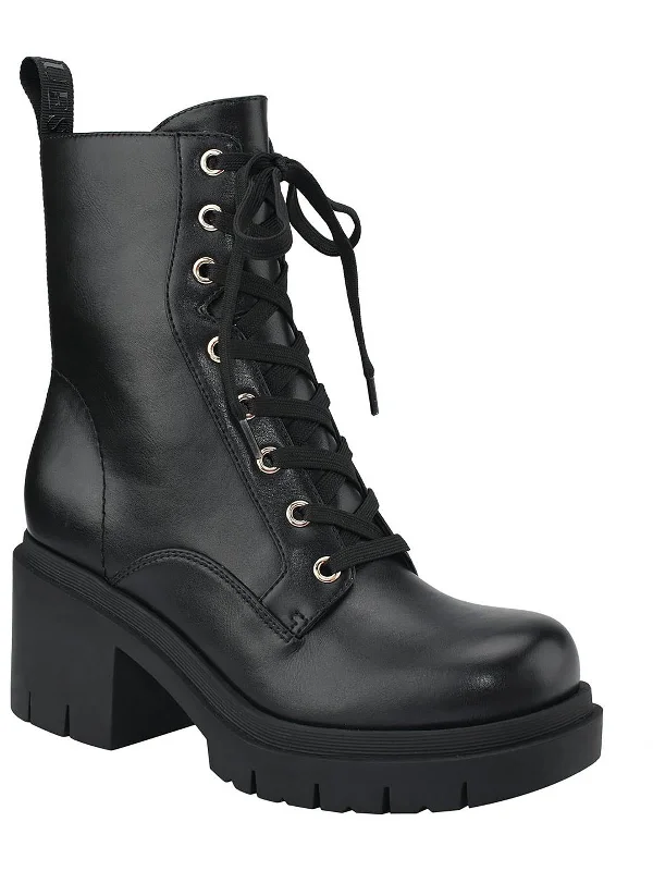 Women's Combat Boots with Studded Details in Olive Green for an Edgy Punk LookJUEL Womens Faux Leather Lugged Sole Ankle Boots