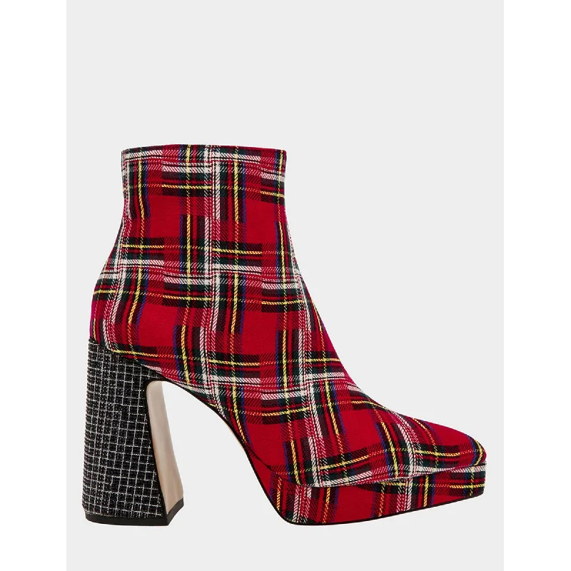 Plus Size Women's Block - Heeled Ankle Boots in Red for a Bold and Chic StatementRaylan Red Plaid