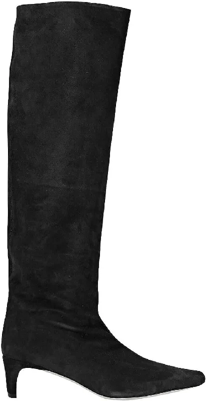 Women's Over - the - Knee Suede Boots in Taupe for a Stylish and Sophisticated OutfitStaud Women Wally Suede Leather Knee Hight Low Heels Boots Black