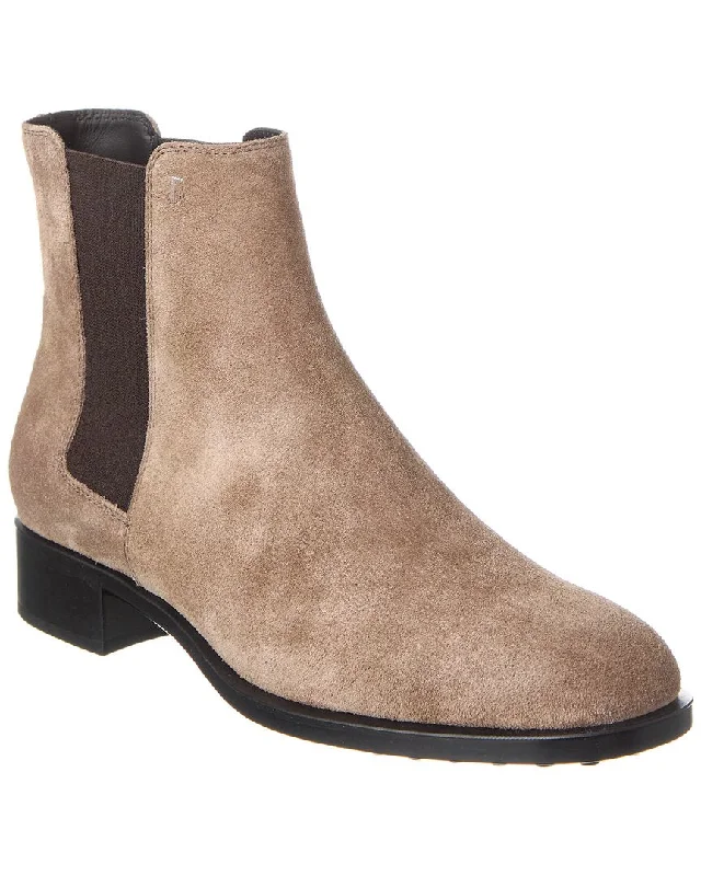 Women's Mid - Calf Suede Boots in Beige with Tassel Trim for a Boho - Inspired StyleTOD’s Logo Suede Bootie