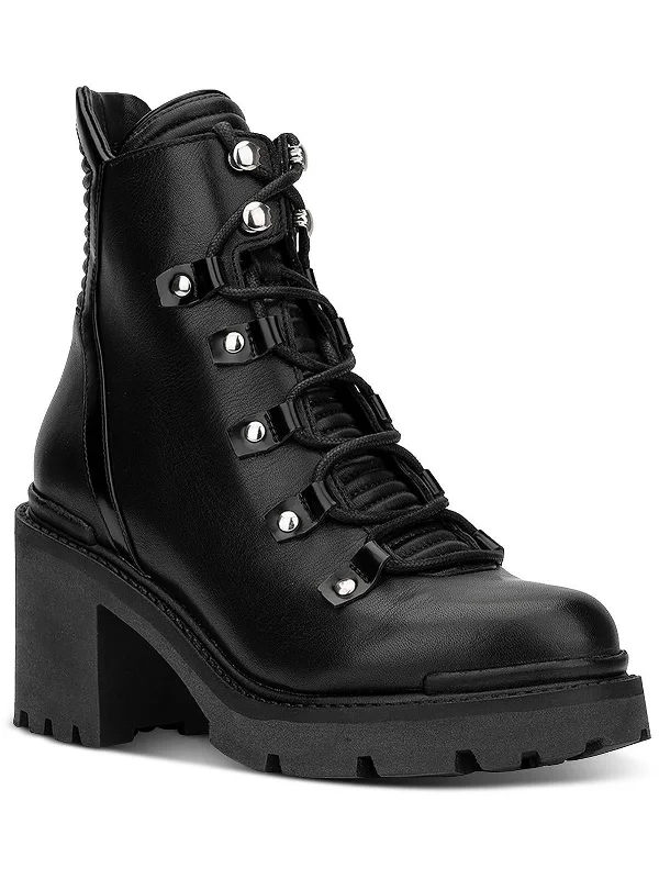 Women's Combat Boots with Studded Details in Olive Green for an Edgy Punk LookValia Womens Leather Ankle Combat & Lace-up Boots