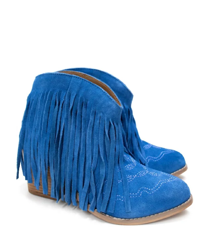 Plus Size Women's Block - Heeled Ankle Boots in Red for a Bold and Chic StatementWomen's Amos Fringe Ankle Bootie In Blue Suede