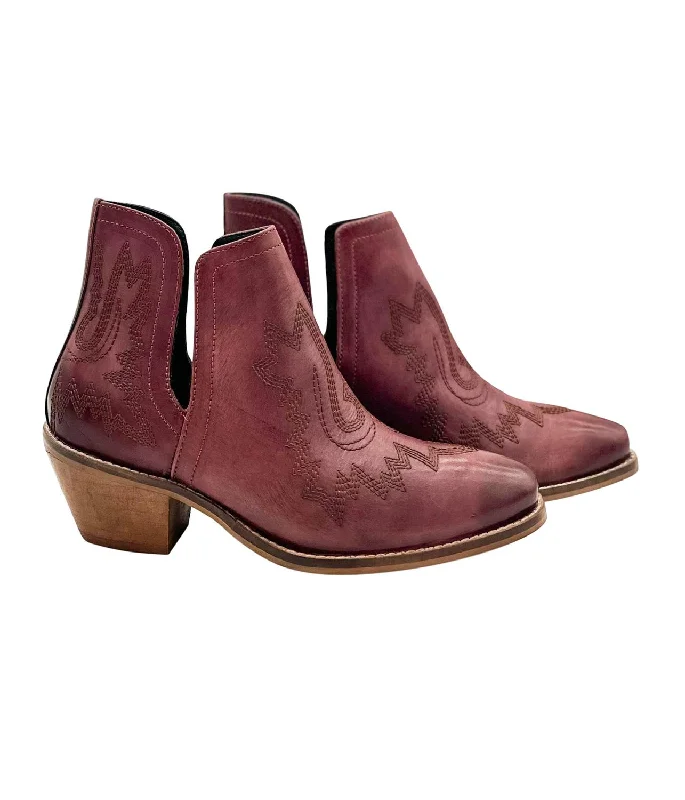 Plus Size Women's Embroidered Knee - High Boots in Burgundy for a Luxurious LookWomen's Kickin' Booties In Burgundy