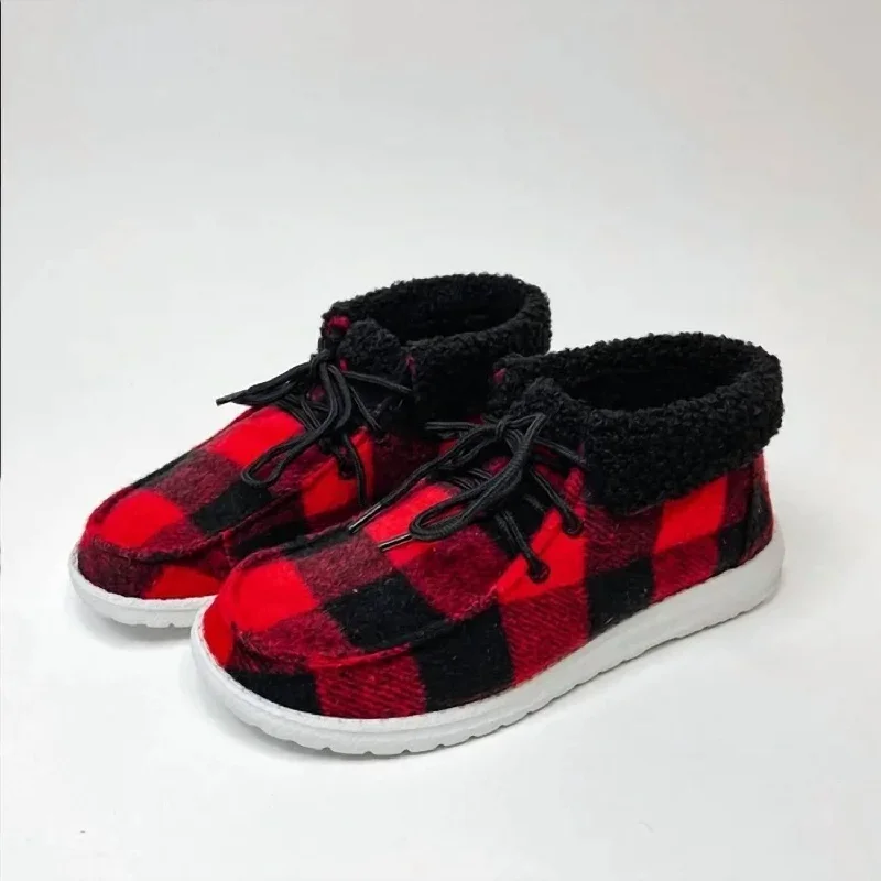 Women's Chunky - Heeled Chelsea Boots in Gray for a Casual and Trendy Everyday LookWomen's Mighty Sneaker Bootie In Red Buffalo Plaid