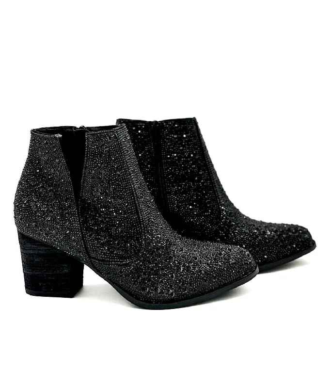 Women's Glitter - Embellished Ankle Boots in Gold for a Sparkly Party LookWomen's Shine Star Rhinestone Bootie In Black